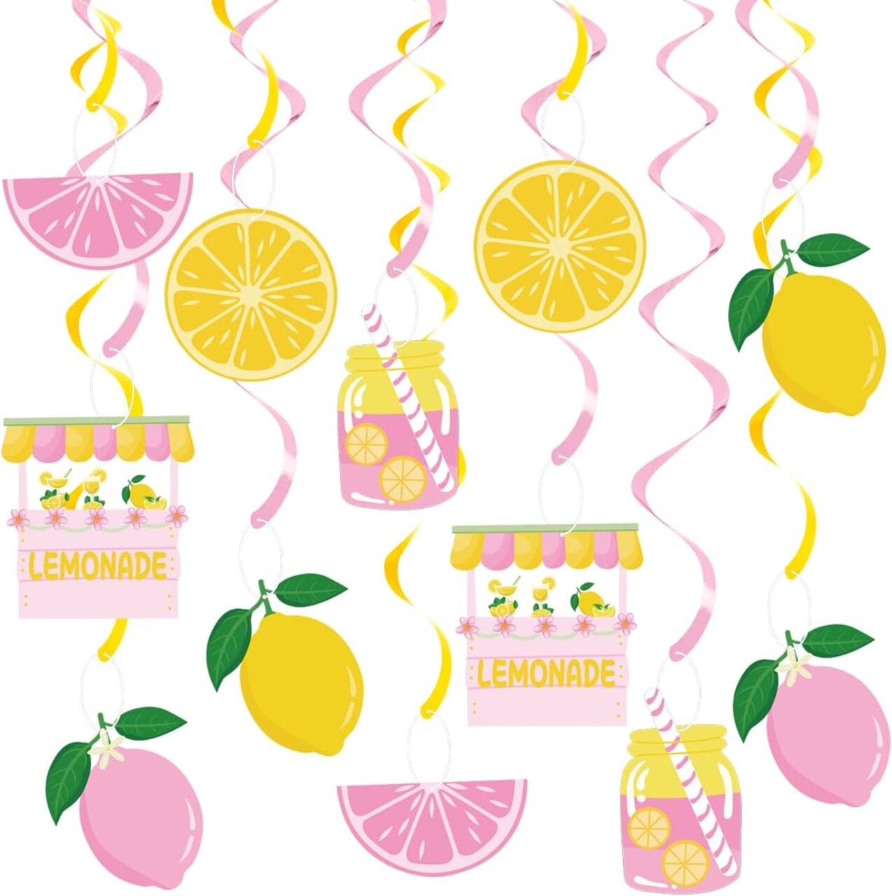 20-Piece Lemon Hanging Swirl Decorations – Citrus Lemonade Party Ceiling Swirls, Lemon & Lime Fruit Theme Hanging Decor for Summer Party, Birthday, Baby Shower, Home & Office Decor